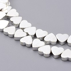 Silver Plated Non-magnetic Synthetic Hematite Beads Strands, Galvanic Plating(Color Retention for 1 Year), Heart, Silver Plated, 6x6x2mm, Hole: 0.8mm, about 67pcs/strand, 15.75 inch(40cm)