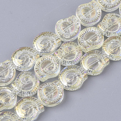 Светло-желтый Стеклянные бусины с гальваническим покрытием , форма спиральной оболочки, светло-желтый, 12x11.5x4.5 мм, отверстие : 1 мм, около 50~51 шт / нитка, 24.41 дюйм (62 см)