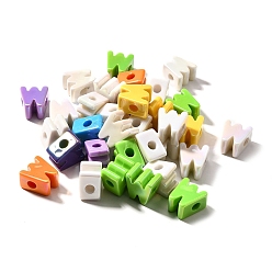 Letter W УФ-покрытие непрозрачные акриловые европейские бусины, бусины с большим отверстием, радужный, буквы, Буква W, 18.5~22.5x12~20x13~14 мм, отверстие : 6 мм