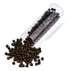 Dark Olive Green Czech Glass Beads, Round Glass Seed Beads, Baking Paint Style, Dark Olive Green, 8/0, 3x2mm, Hole: 1mm, about 10g/bottle