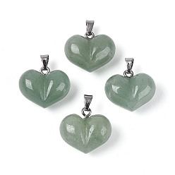 Зеленый Авантюрин Массивные подвески в форме сердца из натурального зеленого авантюрина, с 304 защелкой из нержавеющей стали на поручнях, цвет нержавеющей стали, 17~18x20~20.5x11~12 мм, отверстие : 5.5~6x2.5~3.5 мм