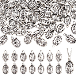 Античное Серебро 80 шт. Подвески из сплава в тибетском стиле, овальные с рисунками " virgin mary", без кадмия и без свинца, античное серебро, 18x10.5x2 мм, отверстие : 1.8 мм