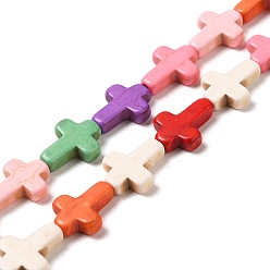 Разноцветный Синтетические бусины, окрашенные в бирюзовый цвет, религия крест, красочный, 15.5x12x4 мм, отверстие : 1.4 мм, около 24~26 шт / нитка, 14.96''~16.14'' (38~41 см)