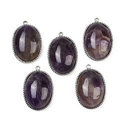 Аметист Подвески из натурального аметиста , 304 из нержавеющей стали овальные амулеты, цвет нержавеющей стали, 22x14.5~15x6.5~8 мм, отверстие : 1.5 мм