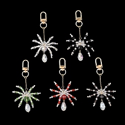 Mixed Color Halloween Spider Glass & 304 Stainless Steel Pendant Decorations, with Alloy Swivel Clasps, Light Gold, Mixed Color, 100mm