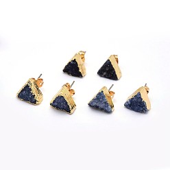 Темно-синий  Шифер Серьги-гвоздики, с латунной фурнитурой , треугольные, золотые, темно-синий, 10x11x4~7 мм, штифты : 0.7 мм