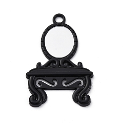 Черный Подвески из стеклянного зеркала, костюмер, со сплавочной фурнитурой, чёрные, 49.5x32.5x3 мм, отверстие : 3.5 мм