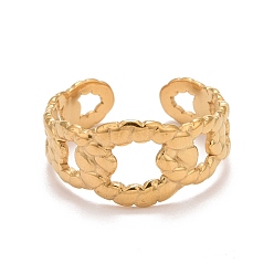 Golden Ion Plating(IP) 304 Stainless Steel Oval Open Cuff Ring for Women, Golden, US Size 8 1/4(18.3mm)