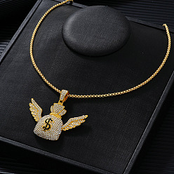 Золотой Ожерелье из сплава с подвеской в виде крылатого денежного мешка, полностью украшенное изумрудами и хрустальными стразами, золотые, 23.62 дюйм (60 см)