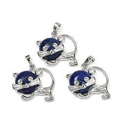 Ляпис-Лазурь Подвески в виде котенка из окрашенного натурального лазурита, милые латунные подвески в форме кошки, платина, долговечный, стойки покрытие, 28.5x30.5x10 мм, отверстие : 8x5 мм