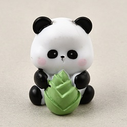 Verde Mini adorno de panda de resina opaca con bambú, Decoración de escritorio de micro paisaje para oficina en casa, verde, 32x24x27 mm