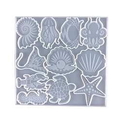 Blanco Moldes de silicona de calidad alimentaria para colgante diy de animales marinos, moldes de resina, para resina uv, fabricación artesanal de resina epoxi, blanco, 201x208x7 mm