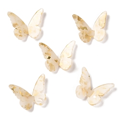 Antique White Transparent Resin Cabochons, with Gold Foil, for DIY Earring Accessories, Butterfly, Antique White, 22.5x27.5~28.5x4~5.5mm