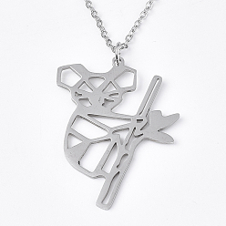 Stainless Steel Color Non-Tarnish 201 Stainless Steel Pendant Necklaces, with Cable Chains, Koala, Stainless Steel Color, 17.5 inch~17.9 inch(44.5~45.5cm), 1.5mm, Koala: 32.5x30x1mm