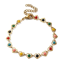 Разноцветный 304 браслеты из нержавеющей стали сердце ссылка для женщин, золотые, красочный, 6-3/4 дюйм (17.3 см)