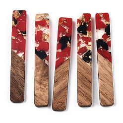 (123L) Белый крем непрозрачный блеск Большие подвески из прозрачной смолы и орехового дерева, золотой фольгой, прямоугольник амулеты, огнеупорный кирпич, 51.5x7.5x3 мм, отверстие : 1.8 мм