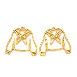 Golden Zinc Alloy Open Back Bezel Pendants, For DIY UV Resin, Epoxy Resin, Pressed Flower Jewelry, Cadmium Free & Lead Free, Uniform Long Sleeve, Golden, 34x35x2mm, Hole: 2mm