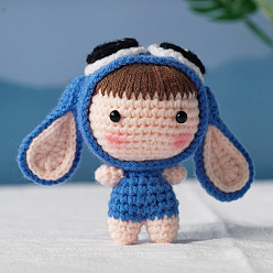 Cartoon Набор для вязания крючком с кулоном из мультфильма «сделай сам» (без инструкции), в том числе пластиковые кукольные глаза, хлопковая нить, игла для вязания крючком, вязаная игла, фиксирующий маркер стежка, мультфильм шаблон, 12x6 см