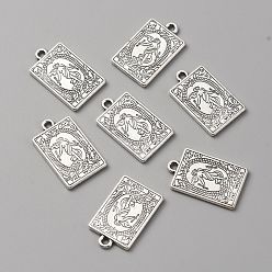 Antique Silver Zinc Tibetan Style Alloy Pendants, Antique Silver, Rectangle with Tarot Cards Pattern, The World XXI, 23x14x1.5mm, Hole: 1.8mm