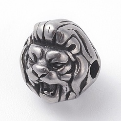 Antik Silber Farbe 316 chirurgische Edelstahlperlen, Löwe, Antik Silber Farbe, 10x10x10 mm, Bohrung: 2.2 mm