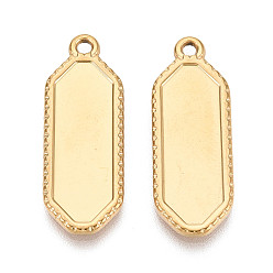 Настоящее золото 18K 304 Настройки кабошон из нержавеющей стали кулон, полигон прелести, ионное покрытие (ip), реальный 18 k позолоченный, 28x10x2 мм, отверстие : 1.6~1.8 мм, лоток : 22.5x7.5 мм