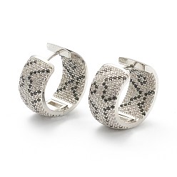 Платинированный Серьги-кольца из латуни с микро-паве из фианита, кольцо, ясно и черный, Реальная платина, 21x21x10 мм, штифты : 0.9 мм