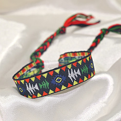 Colorful Ethnic Adjustable Braided Polyester Cord Bracelets for Women, Colorful, 12.60 inch(32cm)