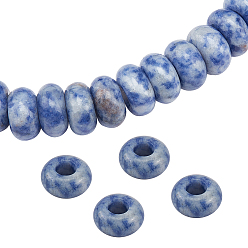 Blauer Fleck Jaspis Natürlicher blauer Fleck Jaspis europäische Perlen mit großem Loch, Rondell, 13~14x7~8 mm, Bohrung: 5 mm, 15 Stück / Karton