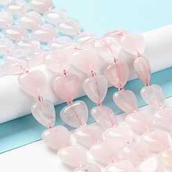 Rose Quartz Natural Rose Quartz Beads Strands, with Seed Beads, Heart, 14~15x15x6~6.5mm, Hole: 1.4mm, about 23~24pcs/strand, 14.57''(37cm)