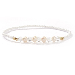 Белый Модные пластиковые браслеты для женщин, имитирующие жемчуг, натуральный пресноводный жемчуг и стеклянные бусины, на эластичной основе., круглые, белые, 6.89 дюйм (17.5 см)