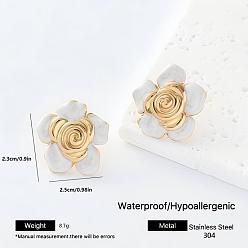 Flor 304 aretes esmaltados de acero inoxidable para mujer, dorado, flor, 25x23 mm