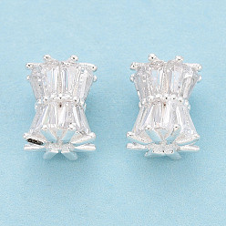 Серебро 925 бусины-барабаны из стерлингового серебра с прозрачными кубическими цирконами, браслет ожерелье фурнитура компоненты, серебряные, 8x7 мм, отверстие : 1.4 мм