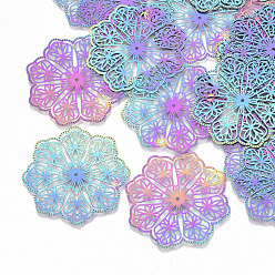 Rainbow Color Ion Plating(IP) 304 Stainless Steel Filigree Joiners Links, Etched Metal Embellishments, Flower, Rainbow Color, 39.5x37x0.3mm