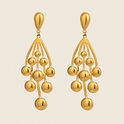 Настоящее золото 18K 304 ветка из нержавеющей стали с круглыми подвесными серьгами-гвоздиками, реальный 18 k позолоченный, 76x27 мм