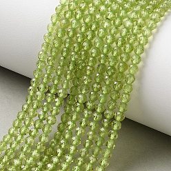 Перидот Природный перидот бисер нитей, граненые, круглые, 3~3.5 мм, отверстие : 0.6 мм, около 111~113 шт / нитка, 14.80''~14.96'' (37.6~38 см)