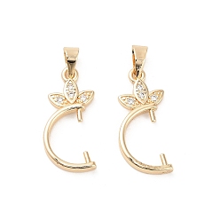 Настоящее золото 14K Латунные микро проложить четкие кубического циркония подвески поручительств, клевер, реальный 14 k позолоченный, 22x10x2.5 мм, отверстие : 3 мм