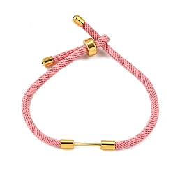 Pink Плетеный браслет из нейлонового шнура, с латунной фурнитурой , золотые, розовые, 9-1/2 дюйм (24 см), ссылка: 24x4 mm