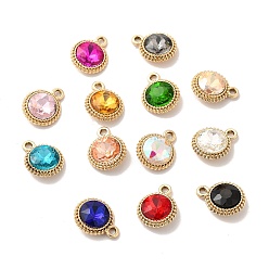 Mixed Color UV Plating Alloy Glass Pendants, Golden, Flat Round Charms, Mixed Color, 17.5x14x5.5mm, Hole: 2mm