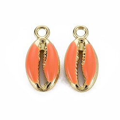 Коралловый Подвески из эмали и сплава, форма раковины каури, золотой свет, коралл, 17x8.5x3.5 мм, отверстие : 1.8 мм