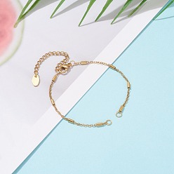 Golden Handmade Vacuum Plating 304 Stainless Steel Bracelet Making, with Oval Charms Extender and Lobster Claw Clasps, Tube, Golden, 6-1/4 inch(16cm), Hole: 3mm