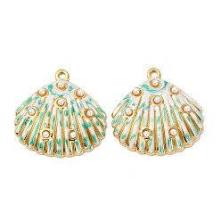 Shell Shape Океан 304 эмалированные подвески из нержавеющей стали, вакуумное покрытие pvd, реальный 18 k позолоченный, подвески в форме ракушек, 30x30x5 мм, отверстие : 2 мм