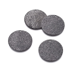 Черный 304 кулон с текстурой из нержавеющей стали, плоско-круглые, ионное покрытие (ip), электрофорез черный, 25x1 мм, отверстие : 1 мм