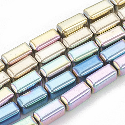 Mixed Color Electroplate Non-magnetic Synthetic Hematite Beads Strands, Cuboid, Mixed Color, 8x4x4mm, Hole: 1mm, about 60pcs/strand, 16.53 inch