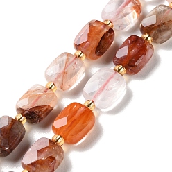 Красный Кварц Нити из натурального красного гематоидного кварца/железистого кварца, граненые, прямоугольные, с бисером, 10x8x4.5 мм, отверстие : 1 мм, около 31 шт / нитка, 15.35'' (39 см)