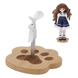 Цвет Древесины 1 набор пластиковых кукол с подставкой из нержавеющей стали для моделей, игрушки, фигурки, с деревянной основой в виде отпечатка лапы, деревесиные, 10.25x10.95x10 см