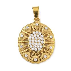 Oval Ионное покрытие (ip) 304 подвески из нержавеющей стали, с ABS имитации жемчуга, золотые, овальные, 23x17.5x3.5 мм, отверстие : 5x3 мм