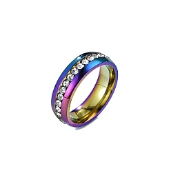 Rainbow Color Кольца на палец из нержавеющей стали со стразами, широкие кольца для унисекс, Радуга цветов, 6 мм, размер США 9 (18.9 мм)