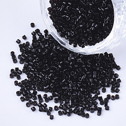 Black Glass Cylinder Beads, Seed Beads, Opaque Colours, Round Hole, Black, 1.5~2x1~2mm, Hole: 0.8mm, about 8000pcs/bag, about 85~95g/bag