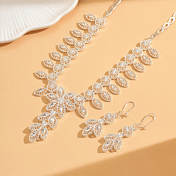 Серебро Элегантные комплекты из сплава с полыми листьями и ожерельями для женщин, серебряные, ожерелья: 19.69 дюйм (50 см)
