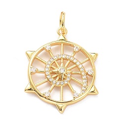 Настоящее золото 18K Латунные микропаве прозрачные подвески с фианитом, с целью перехода в кольце, долговечный, руль, реальный 18 k позолоченный, 25.5x20.5x3 мм, Перейти кольцо: 6x1 мм, 4 мм внутренним диаметром